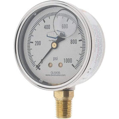 Value Collection - 2-1/2" Dial, 1/4 Thread, 0-1,000 Scale Range, Pressure Gauge - Lower Connection Mount, Accurate to 2-1-2% of Scale - A1 Tooling