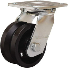 Hamilton - 5" Diam x 2" Wide, Iron Swivel Caster - 800 Lb Capacity, Top Plate Mount, 4" x 4-1/2" Plate, Straight Roller Bearing - A1 Tooling