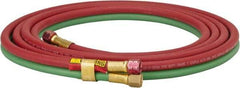 Parker - 1/4" Inside x 17/32" Outside Diam, Grade T Welding Hose - Green & Red, 12-1/2' Long, Twin Style, 200 psi Working Pressure - A1 Tooling