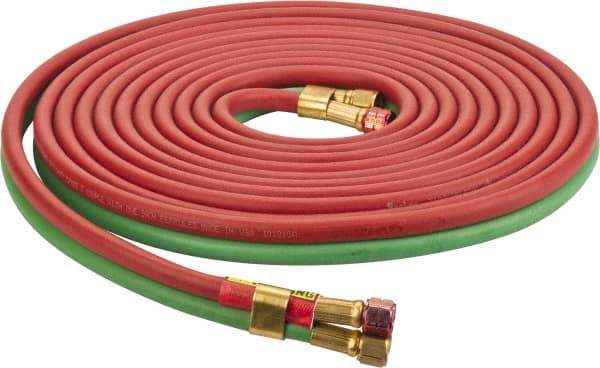 Parker - 1/4" Inside x 17/32" Outside Diam, Grade R Welding Hose - Green & Red, 25' Long, Twin Style, 200 psi Working Pressure - A1 Tooling