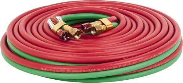 Parker - 1/4" Inside x 17/32" Outside Diam, Grade R Welding Hose - Green & Red, 50' Long, Twin Style, 200 psi Working Pressure - A1 Tooling