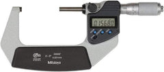 Mitutoyo - 2 to 3 Inch Range, 0 Inch Resolution, Standard Throat, IP65 Electronic Outside Micrometer - 0.0001 Inch Accuracy, Ratchet Friction Thimble, Rotating Spindle, SR44 Battery, Includes NIST Traceability Certification - A1 Tooling