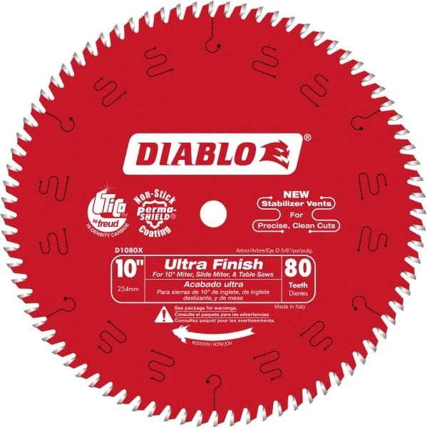 Freud - 10" Diam, 5/8" Arbor Hole Diam, 80 Tooth Wet & Dry Cut Saw Blade - Carbide-Tipped, Standard Round Arbor - A1 Tooling