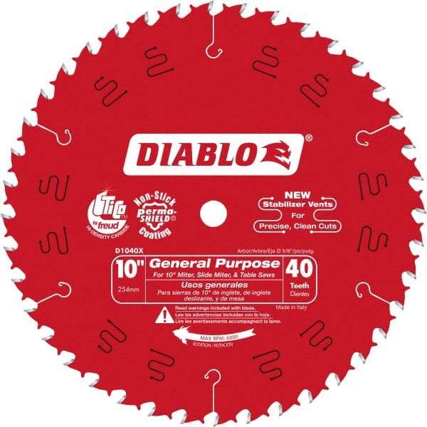 Freud - 10" Diam, 5/8" Arbor Hole Diam, 40 Tooth Wet & Dry Cut Saw Blade - Carbide-Tipped, Standard Round Arbor - A1 Tooling