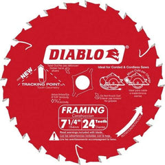 Freud - 7-1/4" Diam, 5/8" Arbor Hole Diam, 24 Tooth Wet & Dry Cut Saw Blade - Carbide-Tipped, Standard Round Arbor - A1 Tooling