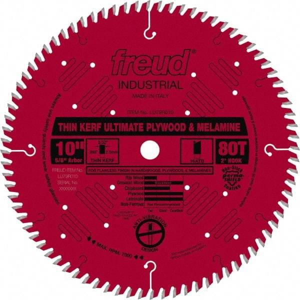 Freud - 10" Diam, 5/8" Arbor Hole Diam, 80 Tooth Wet & Dry Cut Saw Blade - Carbide-Tipped, Standard Round Arbor - A1 Tooling