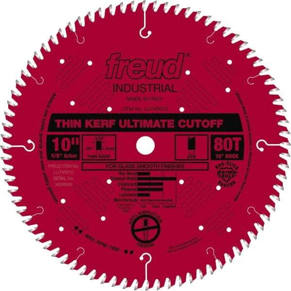 Freud - 10" Diam, 5/8" Arbor Hole Diam, 80 Tooth Wet & Dry Cut Saw Blade - Carbide-Tipped, Standard Round Arbor - A1 Tooling