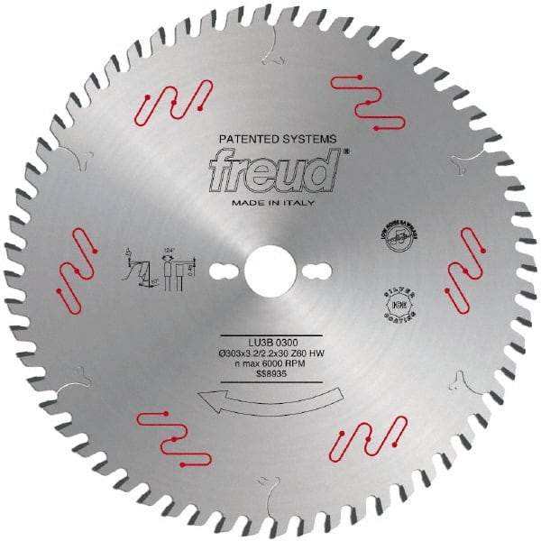 Freud - 303mm Diam, 30mm Arbor Hole Diam, 60 Tooth Wet & Dry Cut Saw Blade - Carbide-Tipped, Standard Round Arbor - A1 Tooling