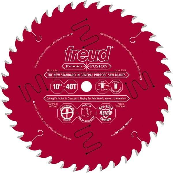 Freud - 10" Diam, 5/8" Arbor Hole Diam, 40 Tooth Wet & Dry Cut Saw Blade - Carbide-Tipped, Standard Round Arbor - A1 Tooling