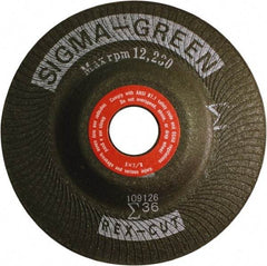 Rex Cut Product - 36 Grit, 5" Wheel Diam, 7/8" Arbor Hole, Type 27 Depressed Center Wheel - Zirconia Alumina/Aluminum Oxide Blend - A1 Tooling