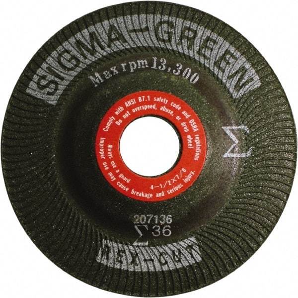 Rex Cut Product - 36 Grit, 4-1/2" Wheel Diam, 7/8" Arbor Hole, Type 27 Depressed Center Wheel - Zirconia Alumina/Aluminum Oxide Blend - A1 Tooling