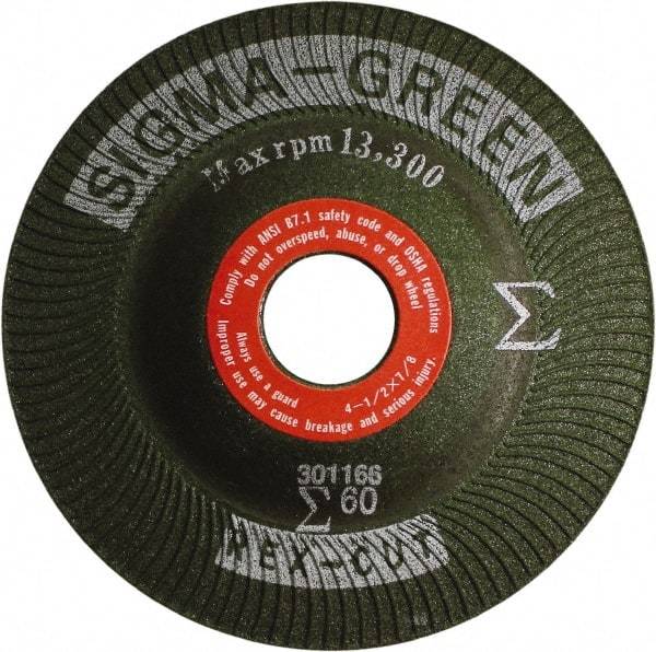 Rex Cut Product - 60 Grit, 4-1/2" Wheel Diam, 7/8" Arbor Hole, Type 27 Depressed Center Wheel - Zirconia Alumina/Aluminum Oxide Blend - A1 Tooling