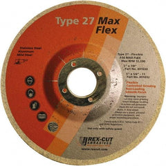 Rex Cut Product - 36 Grit, 5" Wheel Diam, 5/32" Wheel Thickness, 7/8" Arbor Hole, Type 27 Depressed Center Wheel - Aluminum Oxide, 12,200 Max RPM - A1 Tooling