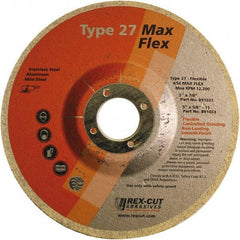 Rex Cut Product - 54 Grit, 5" Wheel Diam, 5/32" Wheel Thickness, 7/8" Arbor Hole, Type 27 Depressed Center Wheel - Aluminum Oxide, 12,200 Max RPM - A1 Tooling