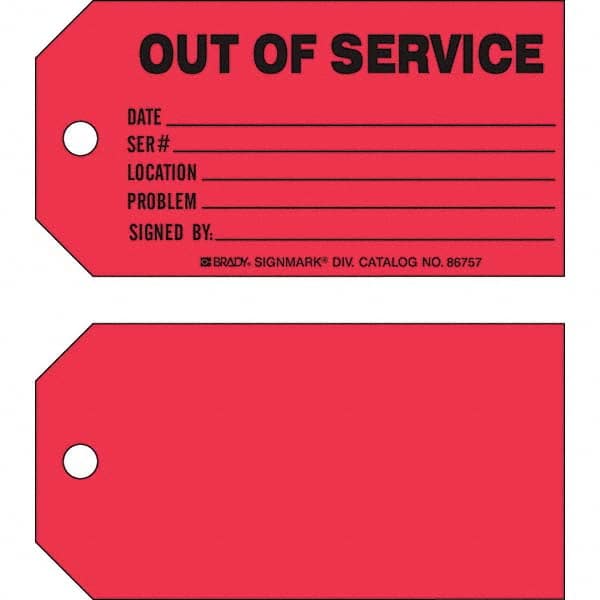 Brady - Safety & Facility Tags Message Type: Safety Tag Header: OUT OF SERVICE - A1 Tooling