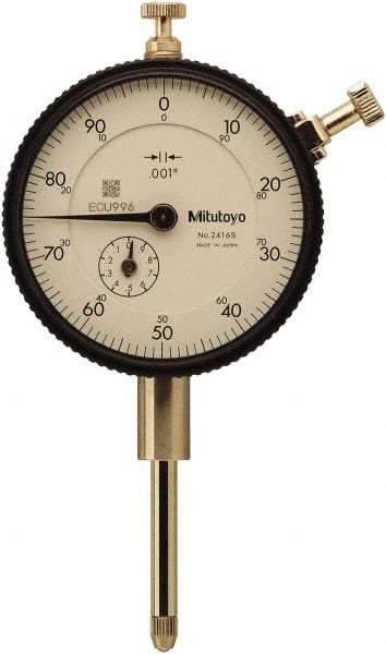 Mitutoyo - 1" Range, 0-100 Dial Reading, 0.001" Graduation Dial Drop Indicator - 57mm Dial, 0.1" Range per Revolution, 0.002" Accuracy, Includes NIST Traceability Certification - A1 Tooling