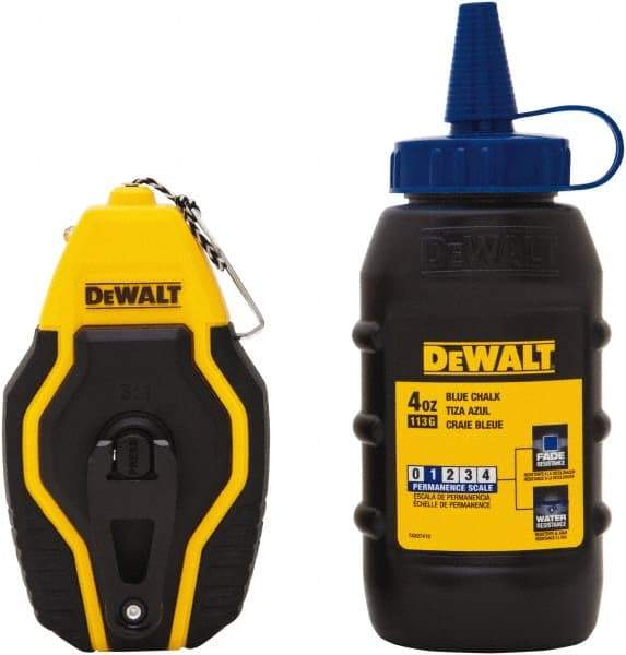 DeWALT - 30' Long Reel & Chalk Set - Blue, Includes 4 oz Blue Chalk - A1 Tooling