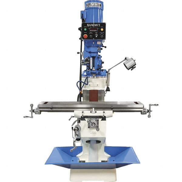 Summit - 9" Table Width x 49" Table Length, Electronic Variable Speed Control, 3 Phase Knee Milling Machine - R8 Spindle Taper, 3 hp - A1 Tooling