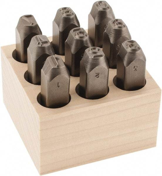 C.H. Hanson - 9 Piece, 3/8" Character Steel Stamp Set - Figures, Low Stress Round Face Full - A1 Tooling