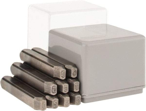 C.H. Hanson - 9 Piece, 1/8" Character Steel Stamp Set - Figures, Low Stress Round Face Dot - A1 Tooling