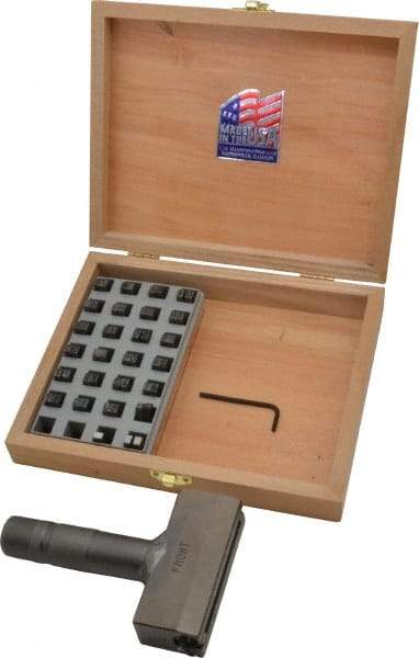 C.H. Hanson - 51 Piece, 3/16 Inch Character, Steel Type Set - 10 Character Capacity, Letter Set A-Z, Number Set 0-9, Dash, 3 Blank Spacers, Ea of 1-9, A, E and Wood Box with Plastic Insert - A1 Tooling