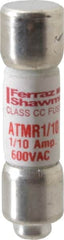 Ferraz Shawmut - 600 VAC/VDC, 0.1 Amp, Fast-Acting General Purpose Fuse - Clip Mount, 1-1/2" OAL, 100 at DC, 200 at AC kA Rating, 13/32" Diam - A1 Tooling