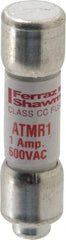 Ferraz Shawmut - 600 VAC/VDC, 1 Amp, Fast-Acting General Purpose Fuse - Clip Mount, 1-1/2" OAL, 100 at DC, 200 at AC kA Rating, 13/32" Diam - A1 Tooling