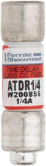 Ferraz Shawmut - 300 VDC, 600 VAC, 0.25 Amp, Time Delay General Purpose Fuse - Clip Mount, 1-1/2" OAL, 100 at DC, 200 at AC kA Rating, 13/32" Diam - A1 Tooling