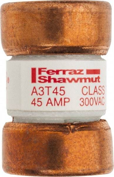 Ferraz Shawmut - 160 VDC, 300 VAC, 45 Amp, Fast-Acting General Purpose Fuse - Clip Mount, 7/8" OAL, 200 at AC, 50 at DC kA Rating, 9/16" Diam - A1 Tooling