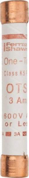 Ferraz Shawmut - 300 VDC, 600 VAC, 3 Amp, Fast-Acting General Purpose Fuse - Clip Mount, 127mm OAL, 20 at DC, 50 at AC kA Rating, 13/16" Diam - A1 Tooling