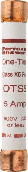 Ferraz Shawmut - 300 VDC, 600 VAC, 5 Amp, Fast-Acting General Purpose Fuse - Clip Mount, 127mm OAL, 20 at DC, 50 at AC kA Rating, 13/16" Diam - A1 Tooling