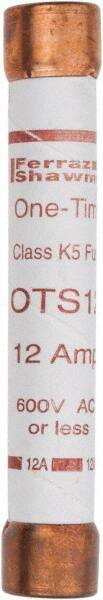 Ferraz Shawmut - 300 VDC, 600 VAC, 12 Amp, Fast-Acting General Purpose Fuse - Clip Mount, 127mm OAL, 20 at DC, 50 at AC kA Rating, 13/16" Diam - A1 Tooling