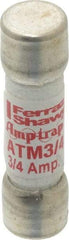 Ferraz Shawmut - 600 VAC/VDC, 0.75 Amp, Fast-Acting Midget Fuse - Clip Mount, 1-1/2" OAL, 100 at AC/DC kA Rating, 13/32" Diam - A1 Tooling