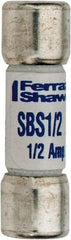 Ferraz Shawmut - 600 VAC, 0.5 Amp, Fast-Acting General Purpose Fuse - Clip Mount, 1-3/8" OAL, 100 at AC kA Rating, 13/32" Diam - A1 Tooling