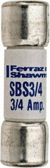 Ferraz Shawmut - 600 VAC, 0.75 Amp, Fast-Acting Ferrule Fuse - Clip Mount, 1-3/8" OAL, 100 at AC kA Rating, 13/32" Diam - A1 Tooling