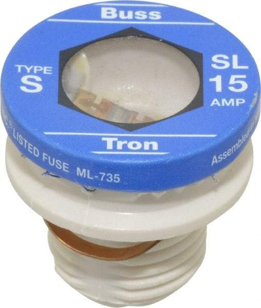 Ferraz Shawmut - 125 VAC, 15 Amp, Time Delay Plug Fuse - Screw Mount Mount, 1.29" OAL, 10 at AC kA Rating, 1-1/8" Diam - A1 Tooling