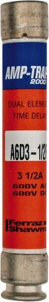 Ferraz Shawmut - 600 VAC/VDC, 3.5 Amp, Time Delay General Purpose Fuse - Clip Mount, 127mm OAL, 100 at DC, 200 at AC kA Rating, 13/16" Diam - A1 Tooling