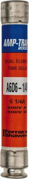 Ferraz Shawmut - 600 VAC/VDC, 6.25 Amp, Time Delay General Purpose Fuse - Clip Mount, 127mm OAL, 100 at DC, 200 at AC kA Rating, 13/16" Diam - A1 Tooling