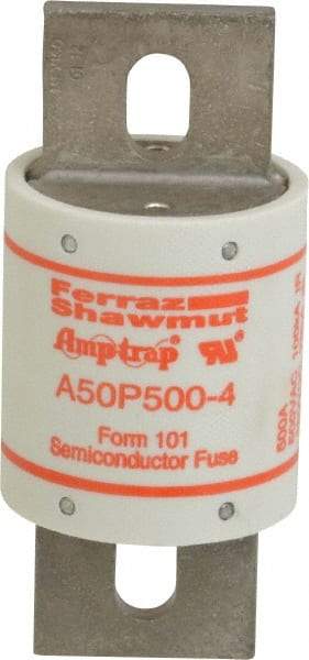 Ferraz Shawmut - 450 VDC, 500 VAC, 500 Amp, Fast-Acting Semiconductor/High Speed Fuse - Bolt-on Mount, 4-15/32" OAL, 100 at AC, 79 at DC kA Rating, 2" Diam - A1 Tooling