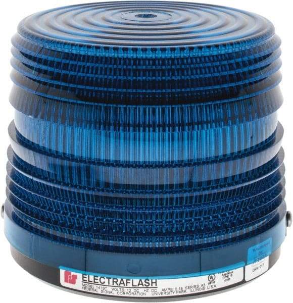 Federal Signal Corp - 12 VDC, 3R NEMA Rated, Strobe Tube, Blue, Strobe Light - 80 Flashes per min, 5-1/2 Inch Diameter, 5-1/16 Inch High, IP66 Ingress Rating, Surface Mount - A1 Tooling