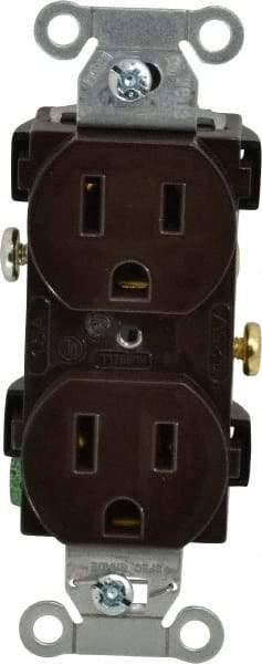 Hubbell Wiring Device-Kellems - 125 VAC, 15 Amp, 5-15R NEMA Configuration, Brown, Specification Grade, Self Grounding Duplex Receptacle - 1 Phase, 2 Poles, 3 Wire, Flush Mount - A1 Tooling