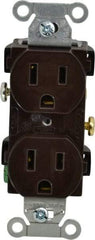 Hubbell Wiring Device-Kellems - 125 VAC, 15 Amp, 5-15R NEMA Configuration, Brown, Specification Grade, Self Grounding Duplex Receptacle - 1 Phase, 2 Poles, 3 Wire, Flush Mount - A1 Tooling