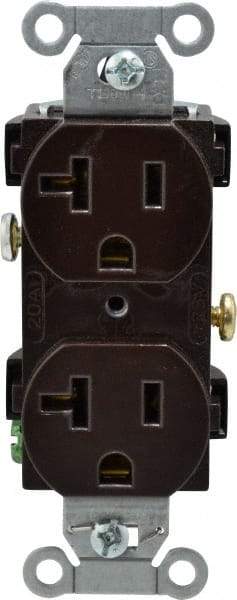 Hubbell Wiring Device-Kellems - 125 VAC, 20 Amp, 5-20R NEMA Configuration, Brown, Specification Grade, Self Grounding Duplex Receptacle - 1 Phase, 2 Poles, 3 Wire, Flush Mount - A1 Tooling