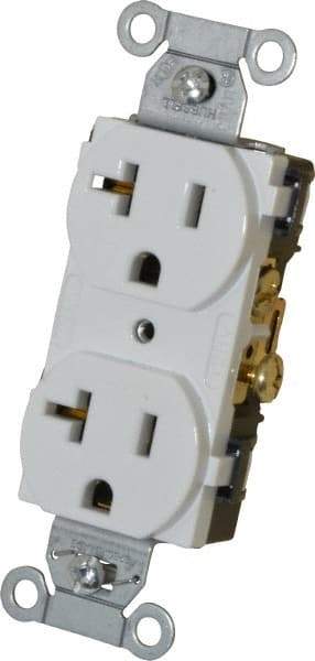 Hubbell Wiring Device-Kellems - 125 VAC, 20 Amp, 5-20R NEMA Configuration, White, Specification Grade, Self Grounding Duplex Receptacle - 1 Phase, 2 Poles, 3 Wire, Flush Mount - A1 Tooling