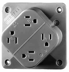 Hubbell Wiring Device-Kellems - 125 VAC, 15 Amp, 5-15R NEMA Configuration, Brown, Hospital Grade, Self Grounding Fourplex Receptacle - 1 Phase, 2 Poles, 3 Wire, Flush Mount, Impact Resistant - A1 Tooling