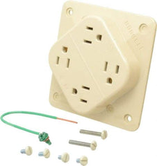 Hubbell Wiring Device-Kellems - 125 VAC, 15 Amp, 5-15R NEMA Configuration, Ivory, Specification Grade, Self Grounding Fourplex Receptacle - 1 Phase, 2 Poles, 3 Wire, Flush Mount, Impact Resistant - A1 Tooling