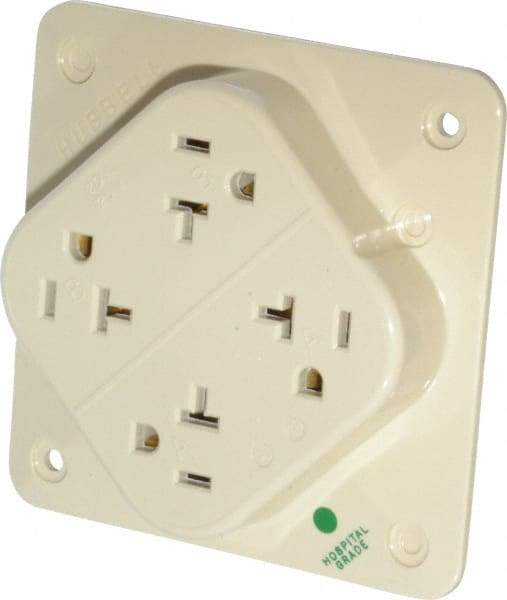 Hubbell Wiring Device-Kellems - 125 VAC, 20 Amp, 5-20R NEMA Configuration, Ivory, Hospital Grade, Self Grounding Fourplex Receptacle - 1 Phase, 2 Poles, 3 Wire, Flush Mount, Impact Resistant - A1 Tooling