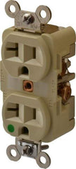 Hubbell Wiring Device-Kellems - 125 VAC, 20 Amp, 5-20R NEMA Configuration, Ivory, Hospital Grade, Self Grounding Duplex Receptacle - 1 Phase, 2 Poles, 3 Wire, Flush Mount, Chemical, Corrosion and Impact Resistant - A1 Tooling