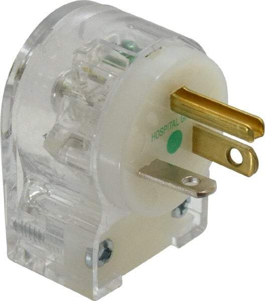 Hubbell Wiring Device-Kellems - 125 VAC, 20 Amp, 5-20P NEMA, Angled, Self Grounding, Hospital Grade Plug - 2 Pole, 3 Wire, 1 Phase, 1 hp, Nylon, Clear - A1 Tooling