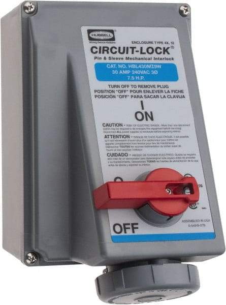 Hubbell Wiring Device-Kellems - 3 Phase, 250 VAC, 30 Amp, 7-1/2 hp, 4 Pin Configuration, Interlock Receptacle - 3 Poles, IEC 60309, Blue - A1 Tooling